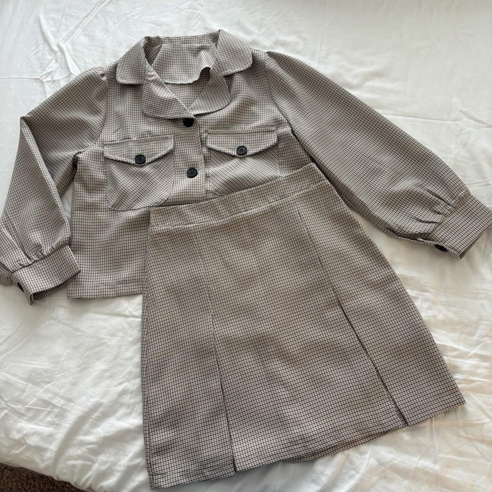 Dazy Lightweight Checked Skirt Suit Set Sz XS